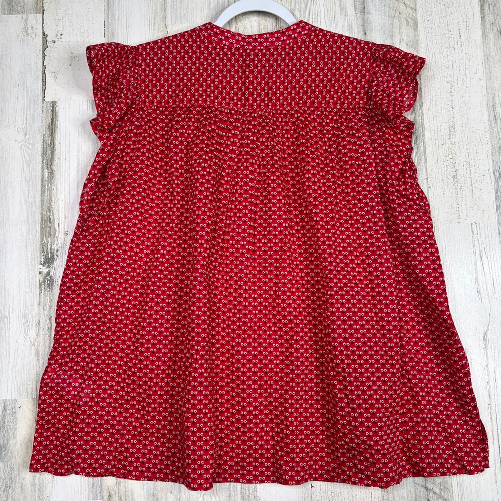 J.Crew Womens 3X Red Floral Button Front Flutter Sleeve Cotton Voile Blouse Top - Picture 4 of 7